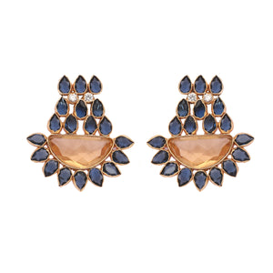 22K Gold Plated Crystal Studded Contemporary Floral Shaped Stud Earrings