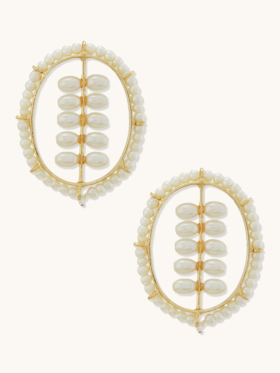 22K Gold Plated Pearl Studded Oval Shaped Stud Earrings