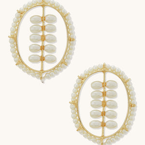 22K Gold Plated Pearl Studded Oval Shaped Stud Earrings