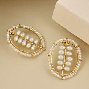 22K Gold Plated Pearl Studded Oval Shaped Stud Earrings