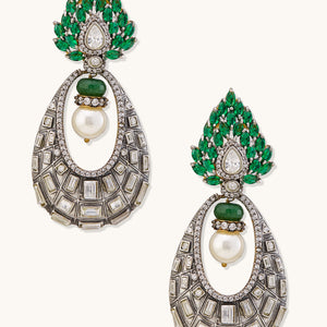 22K Gold-Plated Zircon Studded & Pearl Teardrop Shaped Dangler Earrings