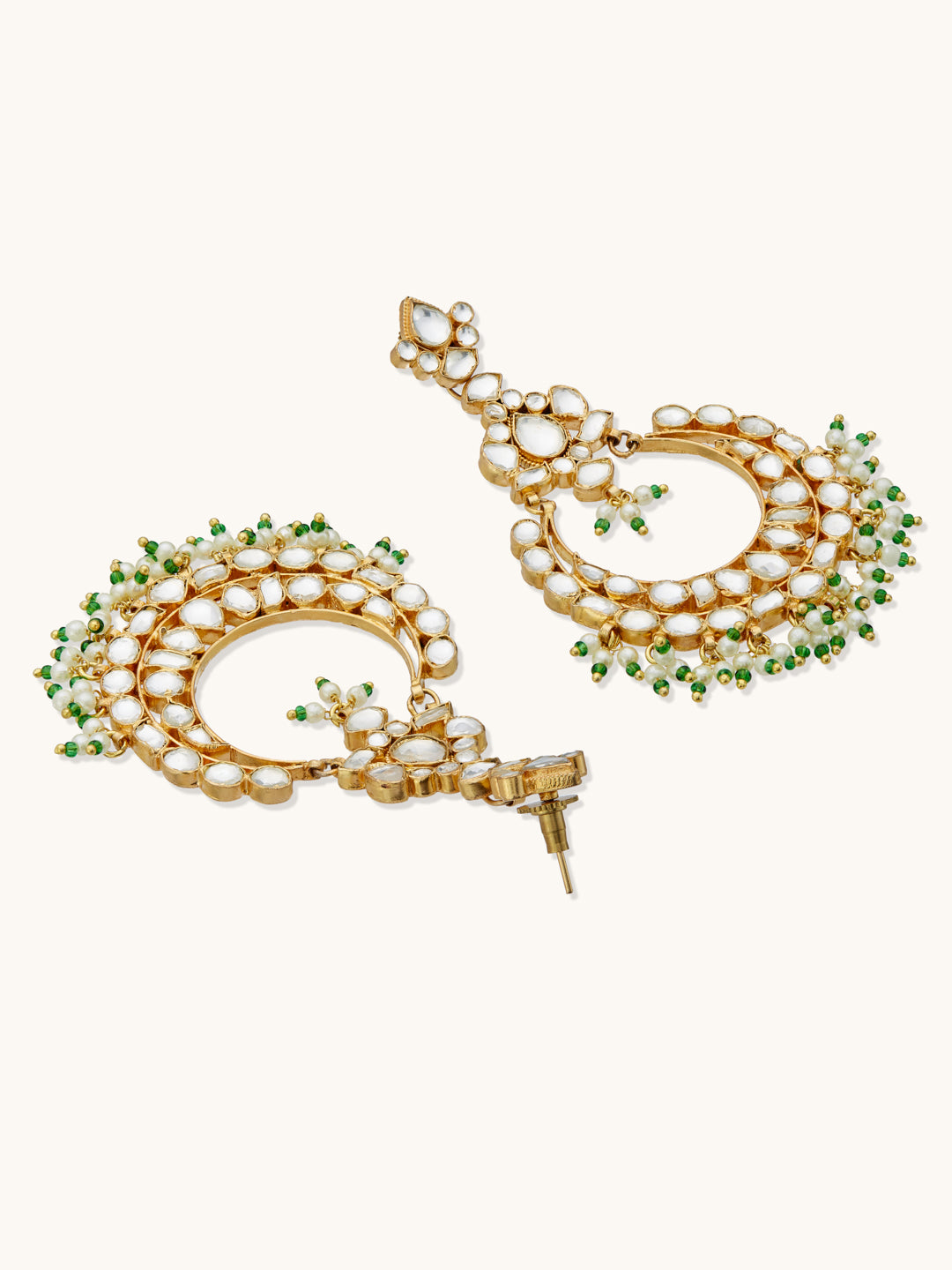 22K Gold-Plated Elegant Kundan Studded & Beaded Floral Chandbali Earrings