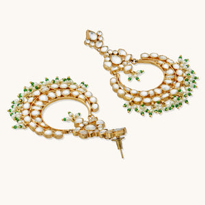 22K Gold-Plated Elegant Kundan Studded & Beaded Floral Chandbali Earrings