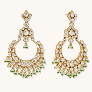 22K Gold-Plated Elegant Kundan Studded & Beaded Floral Chandbali Earrings