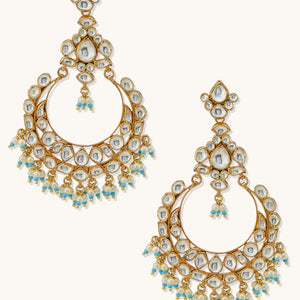 22K Gold-Plated Kundan Stone Studded & Pearl Beaded Chandbalis