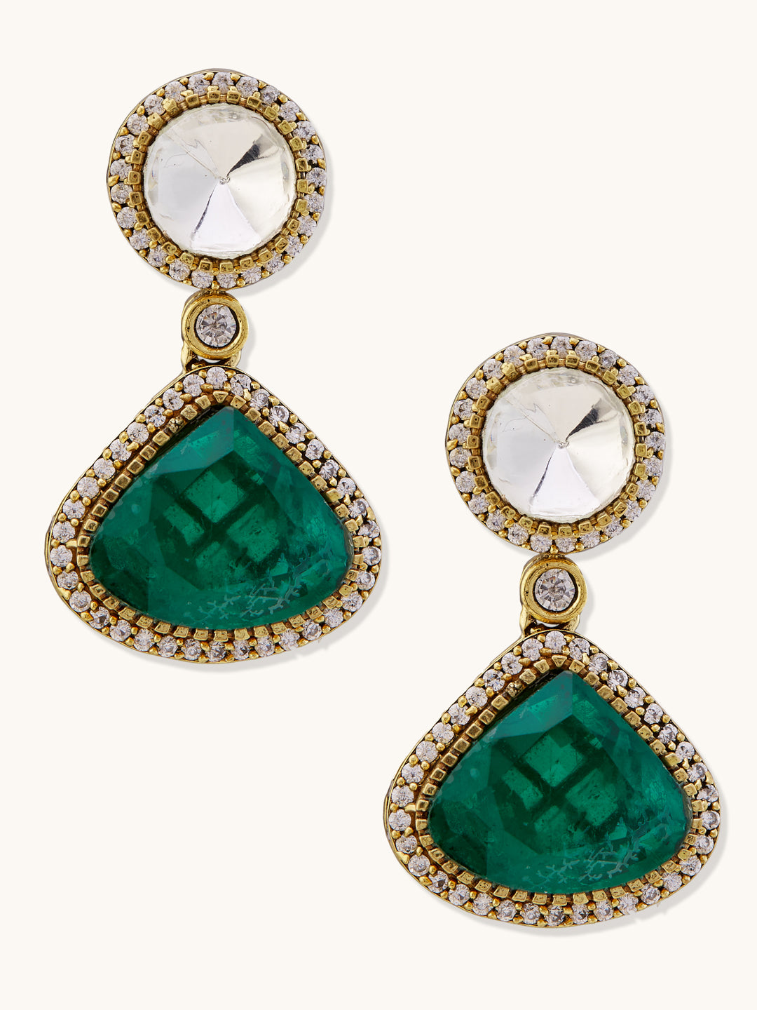 22K Gold-Plated Emerald Stone Centric Kundan Stone Studded Elegant Necklace Set