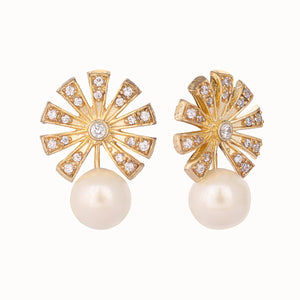 22K Gold-Plated Pearl Drop Zircon Floral Shaped Mini Stud Earrings