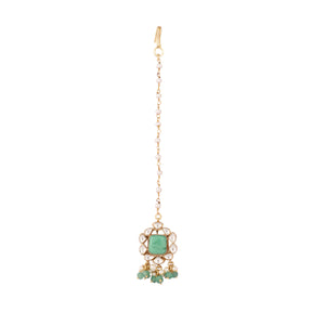 22K Gold-Plated Kundan & Green Stone Embellished Maang Tikka Head Jewellery