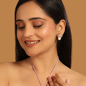 22K Gold-Plated Pearl Drop Zircon Floral Shaped Mini Stud Earrings