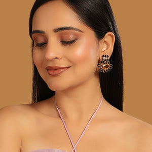 22K Gold Plated Crystal Studded Contemporary Floral Shaped Stud Earrings
