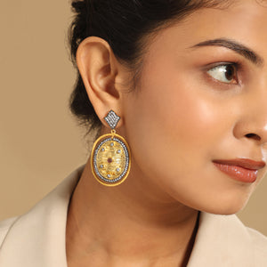 18k Gold-Plated American Diamonds Studded Contemporary Shaped Dangler Earrings