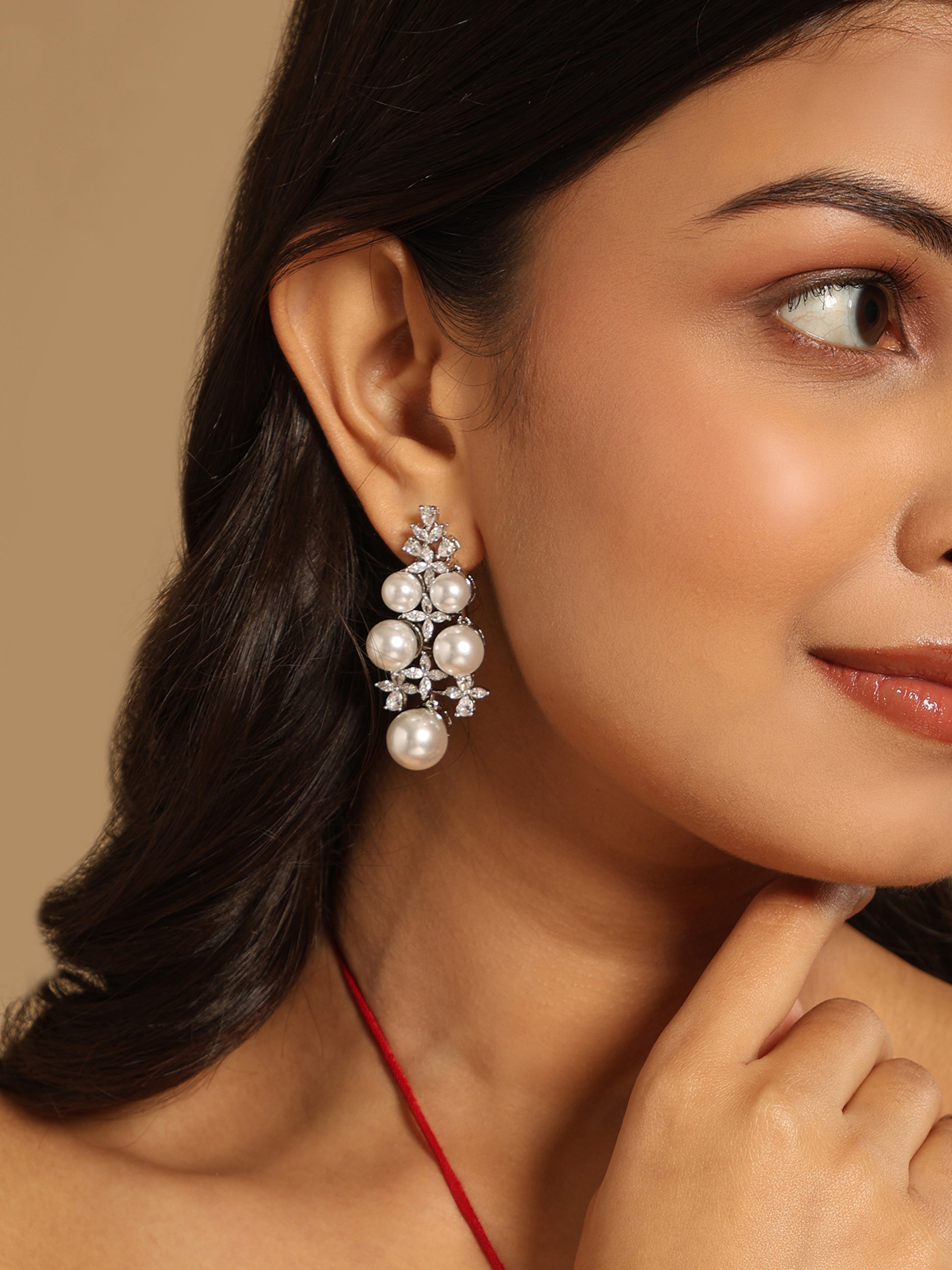 Pearl Cluster Diamond Earrings