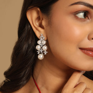 Pearl Cluster Diamond Earrings