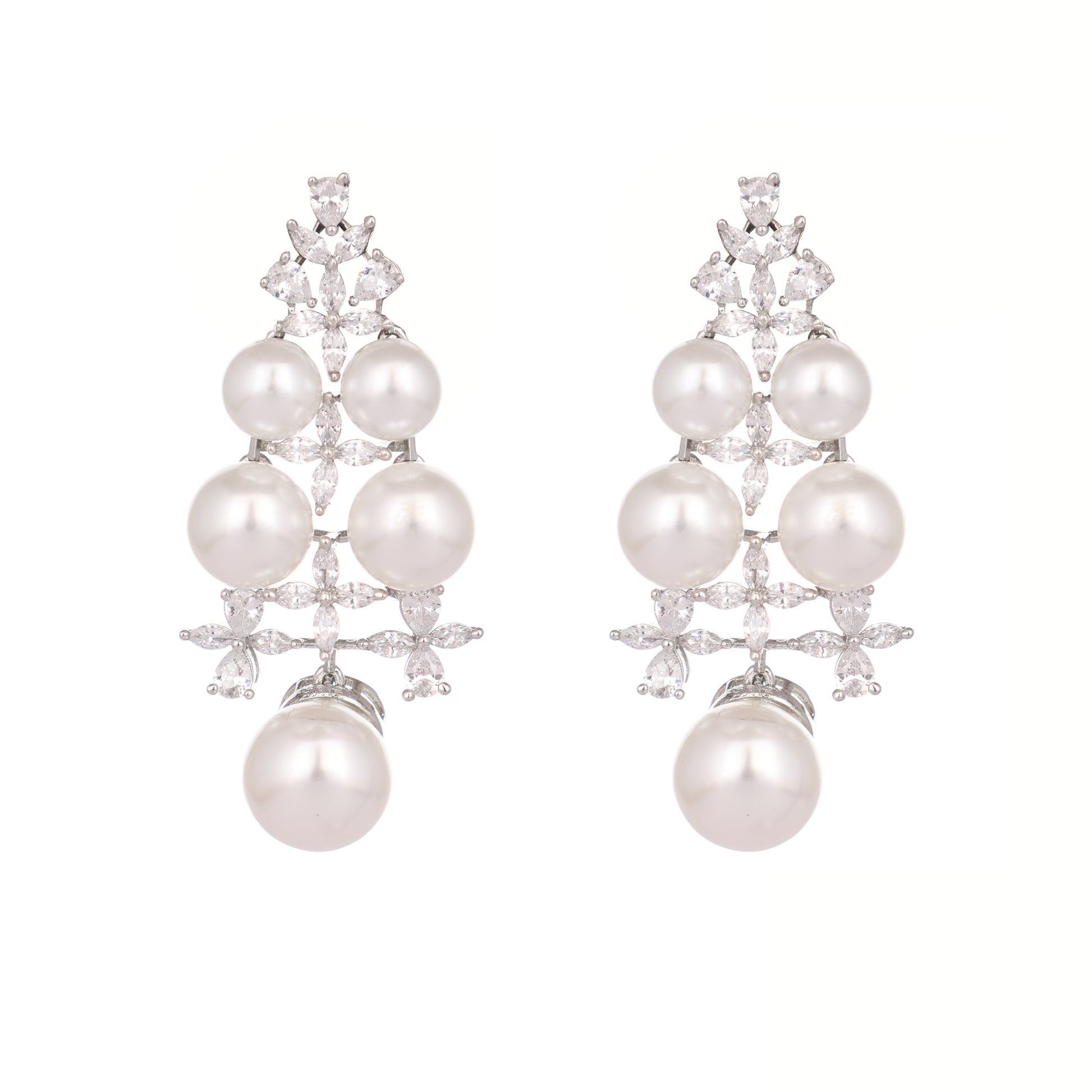 Pearl Cluster Diamond Earrings