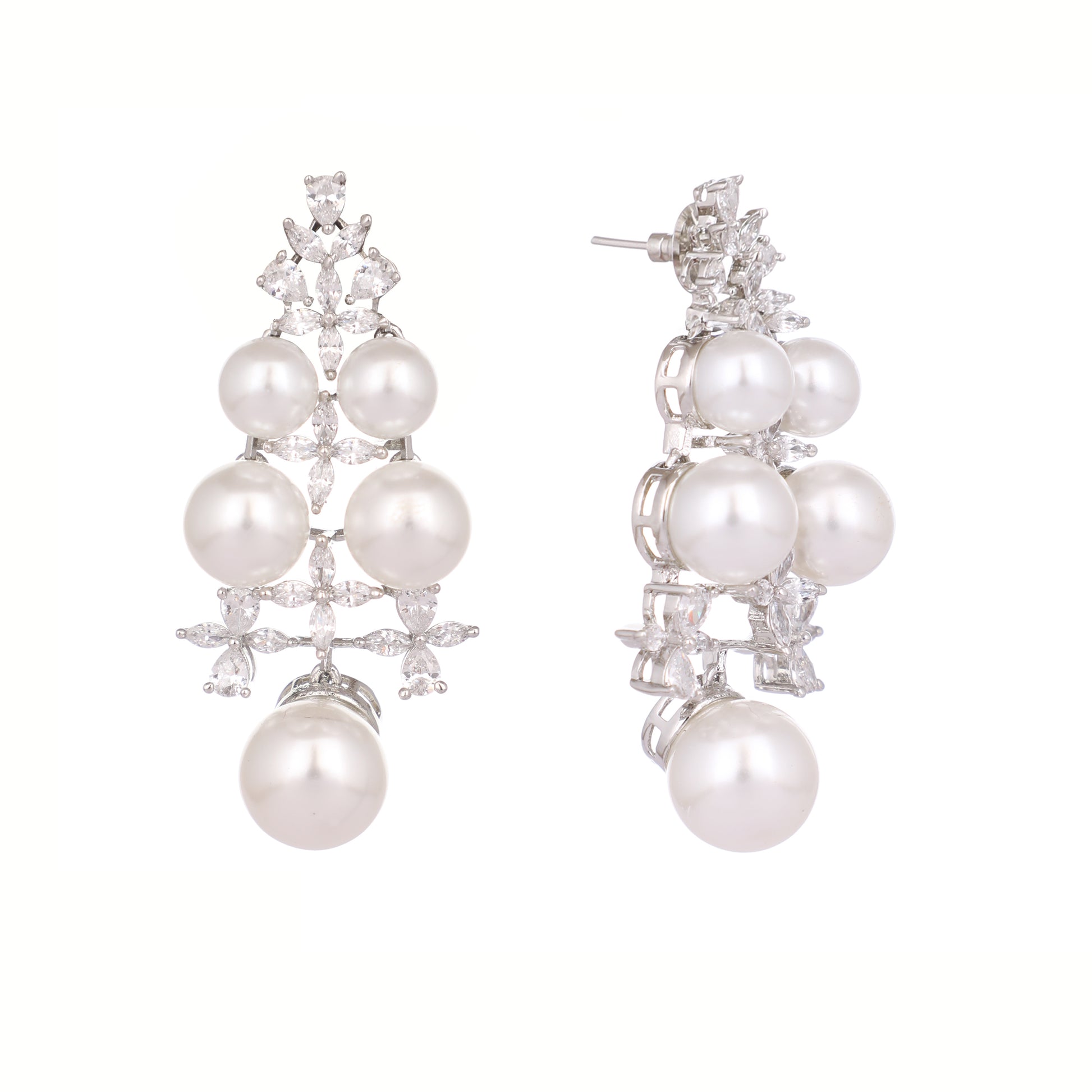 Pearl Cluster Diamond Earrings